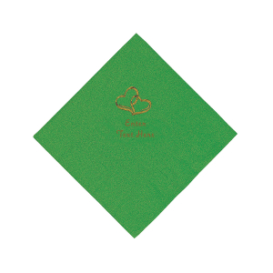 Green Two Hearts Personalized Napkins with Gold Foil - Luncheon (50 Piece(s))