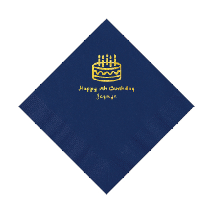 Navy Blue Birthday Cake Personalized Napkins with Gold Foil - Luncheon (50 Piece(s))