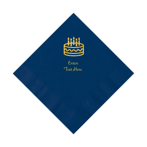 Navy Blue Birthday Cake Personalized Napkins with Gold Foil - Luncheon (50 Piece(s))