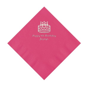 Hot Pink Birthday Cake Personalized Napkins with Silver Foil - Luncheon (50 Piece(s))