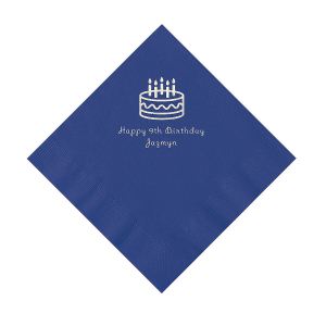 Purple Birthday Cake Personalized Napkins with Silver Foil - Luncheon (50 Piece(s))