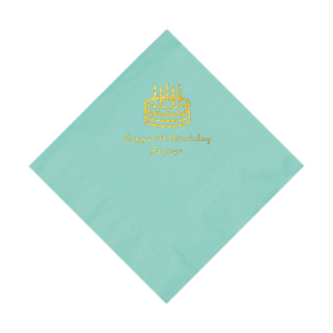 Mint Green Birthday Cake Personalized Napkins with Gold Foil - Luncheon (50 Piece(s))