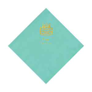 Mint Green Birthday Cake Personalized Napkins with Gold Foil - Luncheon (50 Piece(s))