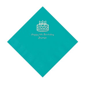 Teal Birthday Cake Personalized Napkins with Silver Foil - Luncheon (50 Piece(s))