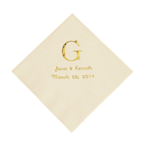 Ivory Monogram Wedding Personalized Napkins with Gold Foil - Luncheon (50 Piece(s))