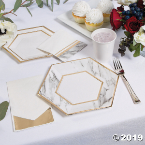 White Marble Dinner Napkins with Foil (16 Piece(s))