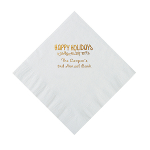 White Happy Holidays Personalized Napkins with Gold Foil  Luncheon (50 Piece(s))