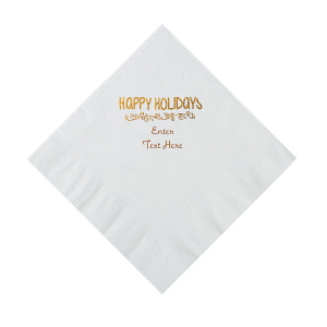 White Happy Holidays Personalized Napkins with Gold Foil  Luncheon (50 Piece(s))