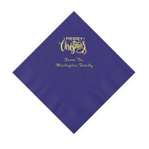 Purple Merry Christmas Personalized Napkins with Gold Foil  Luncheon (50 Piece(s))