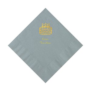 Silver Birthday Cake Personalized Napkins with Gold Foil - Luncheon (50 Piece(s))