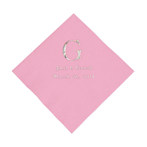 Candy Pink Monogram Wedding Personalized Napkins with Silver Foil - Luncheon (50 Piece(s))