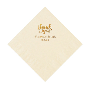 Ivory Thank You Personalized Napkins with Gold Foil - Luncheon (50 Piece(s))