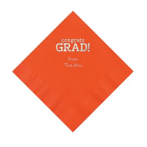 Orange Congrats Grad Personalized Napkins with Silver Foil - Luncheon (50 Piece(s))