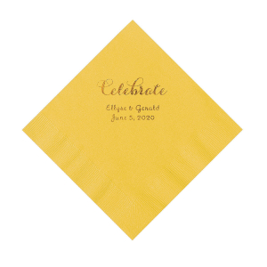 Yellow Celebrate Personalized Napkins with Gold Foil - Luncheon (50 Piece(s))