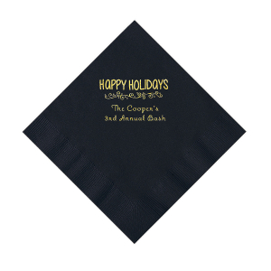 Black Happy Holidays Personalized Napkins with Gold Foil  Luncheon (50 Piece(s))