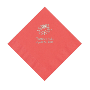 Coral Wedding Bell Personalized Napkins with Silver Foil - Luncheon (50 Piece(s))