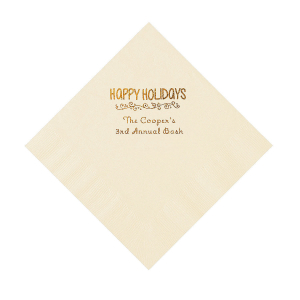 Ivory Happy Holidays Personalized Napkins with Gold Foil  Luncheon (50 Piece(s))