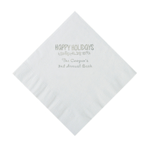 White Happy Holidays Personalized Napkins with Silver Foil  Luncheon (50 Piece(s))