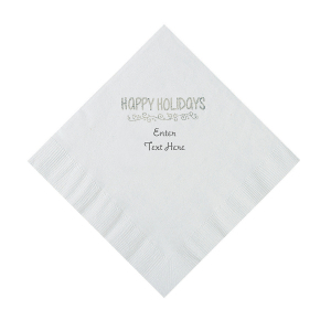 White Happy Holidays Personalized Napkins with Silver Foil  Luncheon (50 Piece(s))
