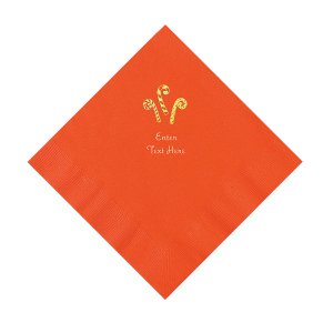 Orange Candy Cane Personalized Napkins with Gold Foil  Luncheon (50 Piece(s))