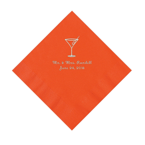 Orange Martini Glass Personalized Napkins with Silver Foil - Luncheon (50 Piece(s))