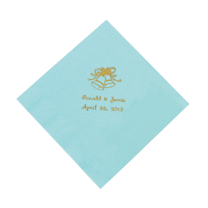 Light Blue Wedding Personalized Napkins with Gold Foil - Luncheon (50 Piece(s))