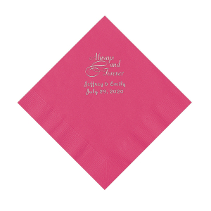 Hot Pink Always & Forever Personalized Napkins with Silver Foil - Luncheon (50 Piece(s))