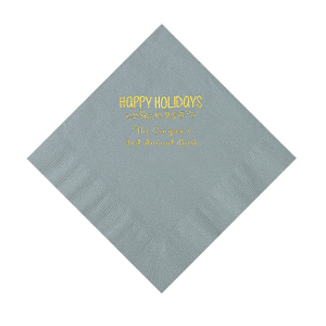 Silver Happy Holidays Personalized Napkins with Gold Foil  Luncheon (50 Piece(s))