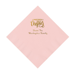 Light Pink Merry Christmas Personalized Napkins with Gold Foil  Luncheon (50 Piece(s))