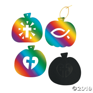 Christian Pumpkin Magic Color Scratch Ornaments with Cutout (24 Piece(s))