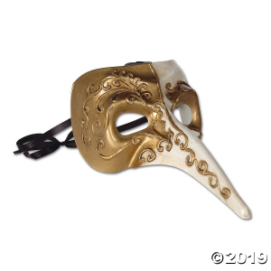 White & Gold Long Nose Venetian Mask (1 Piece(s))