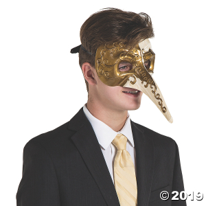 White & Gold Long Nose Venetian Mask (1 Piece(s))