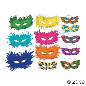 Mardi Gras Feather Half Masks (Per Dozen)