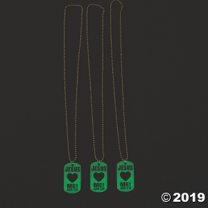 Glow-in-the-Dark Jesus Loves Me Dog Tag Necklaces (Per Dozen)