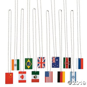 World Flag Dog Tag Necklaces (Per Dozen)