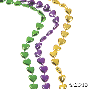 Heart-Shaped Mardi Gras Bead Necklaces (48 Piece(s))