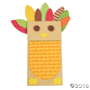 Patterned Paper Bag Turkey Puppet Craft Kit (Makes 12)