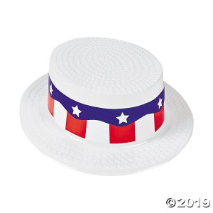 Adult's White Skimmer Hats with Patriotic Band (Per Dozen)