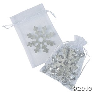 Large Snowflake Organza Drawstring Bags (Per Dozen)