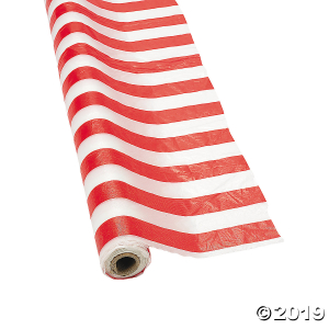 Red & White Striped Plastic Tablecloth Roll (100 ft)