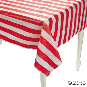 Red & White Striped Plastic Tablecloth Roll (100 ft)