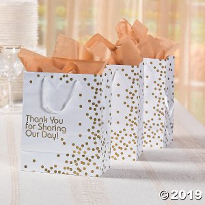 Medium Gold Wedding Dot Gift Bags with Tags (Per Dozen)