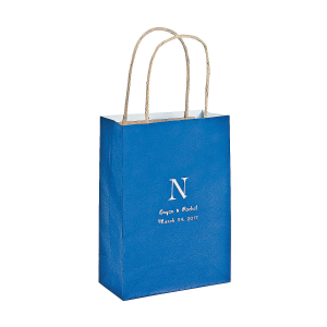 Blue Medium Personalized Monogram Welcome Gift Bags with Silver Foil (Per Dozen)