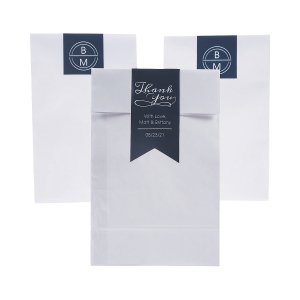 White Treat Bags with Personalized Thank You Favor Stickers (Per Dozen)