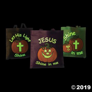 Large Glow-in-the-Dark Christian Pumpkin Tote Bags (Per Dozen)