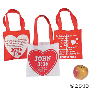 Mini John 3:16 Valentine's Day Tote Bags (Per Dozen)