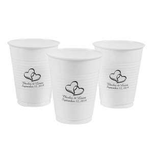 Personalized Two Hearts Disposable Plastic Cups (50 Piece(s))