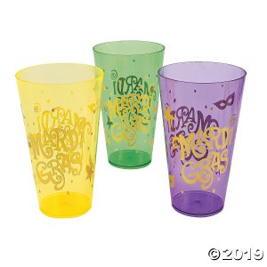 Mardi Gras Print Plastic Cups (Per Dozen)