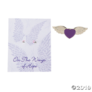 Purple Awareness Angel Wings Pins on Cards (Per Dozen)