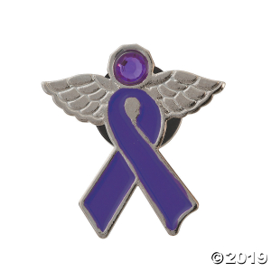 Purple Awareness Ribbon Angel Pins (Per Dozen)